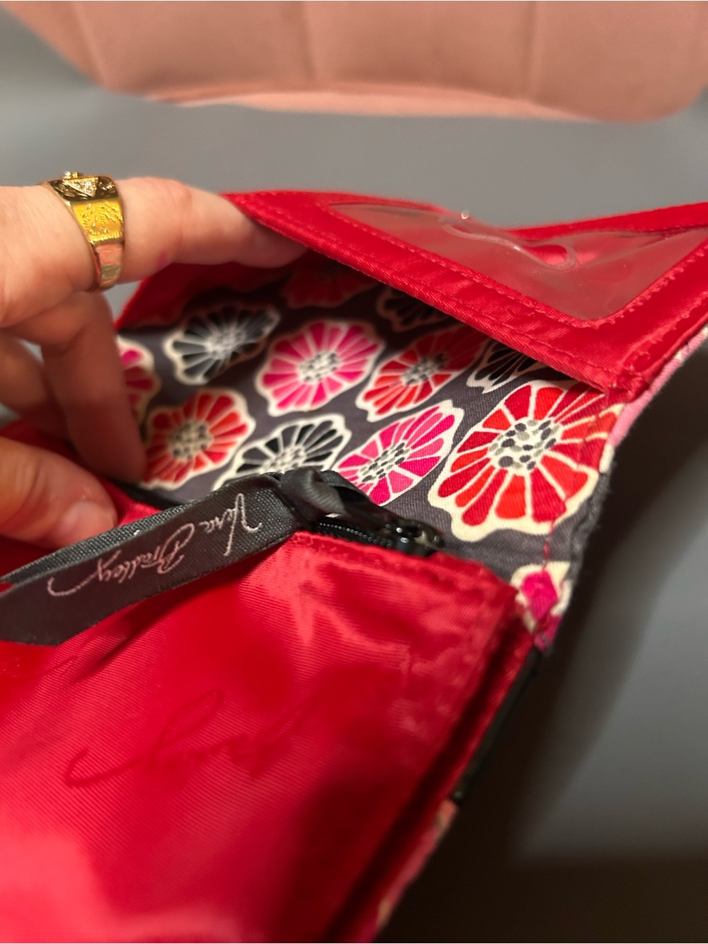 NWOT cherry. 🍒Vera Bradley Floral Quilted Trifold Wallet - Pink & Red - Picture 8 of 12